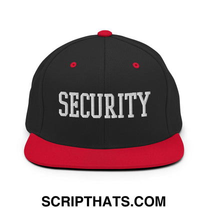 Security Uniform Work Block Embroidered Flat Bill Brim Snapback Hat Black Red