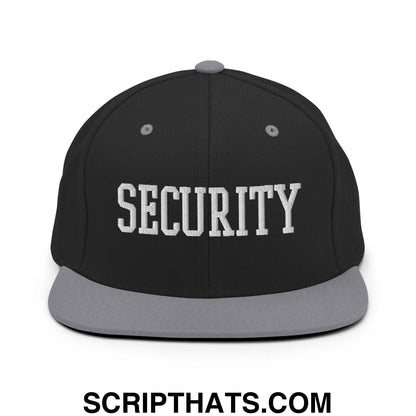 Security Uniform Work Block Embroidered Flat Bill Brim Snapback Hat Black Silver
