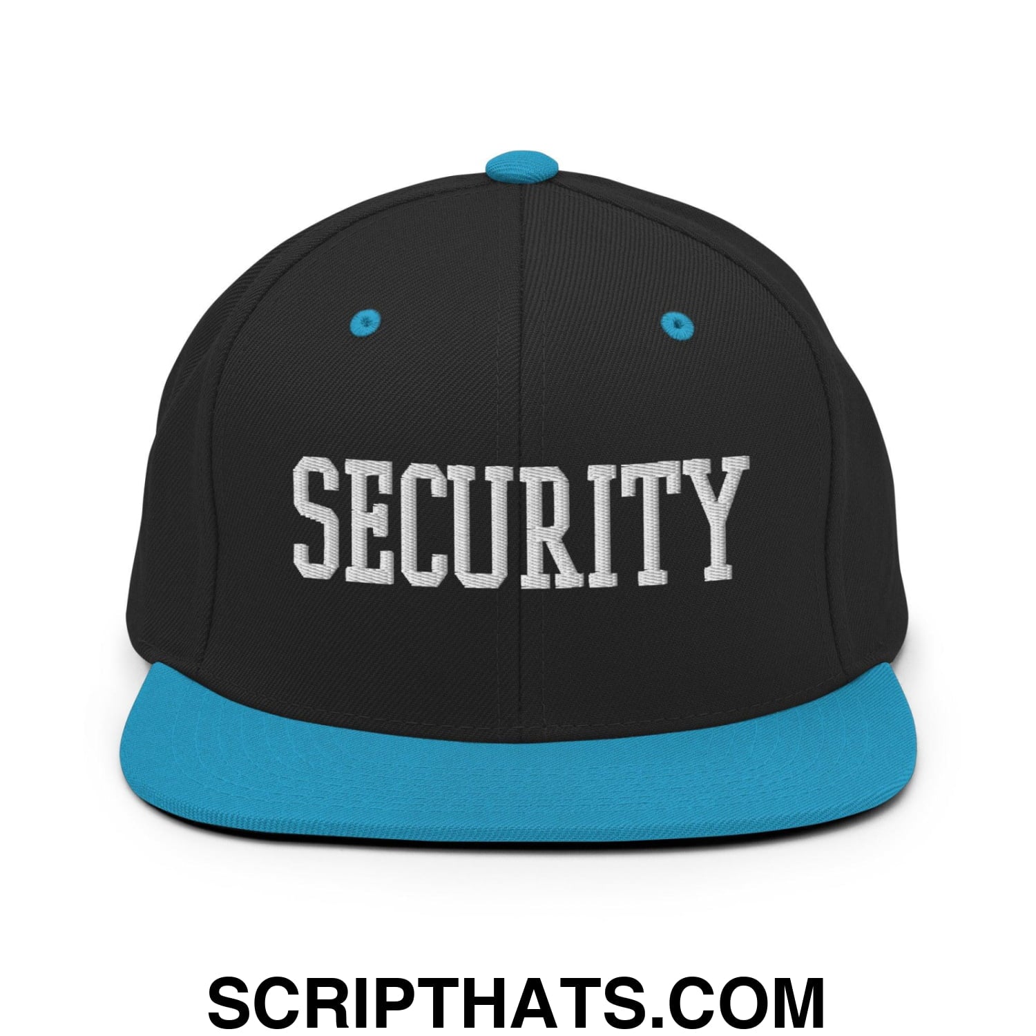Security Uniform Work Block Embroidered Flat Bill Brim Snapback Hat Black Teal