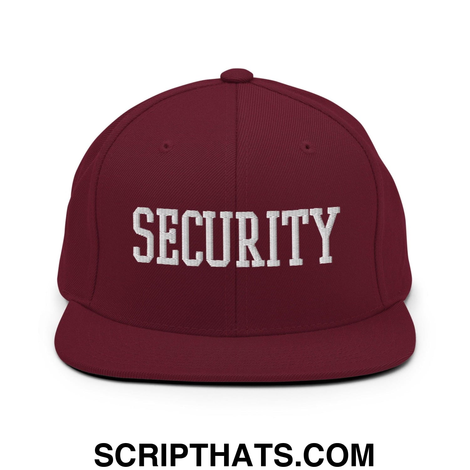 Security Uniform Work Block Embroidered Flat Bill Brim Snapback Hat Maroon