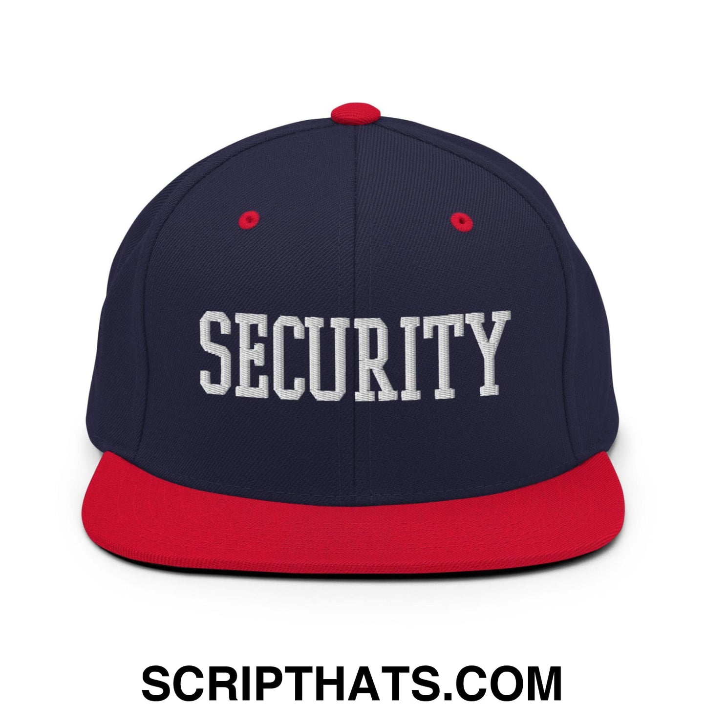 Security Uniform Work Block Embroidered Flat Bill Brim Snapback Hat Navy Red