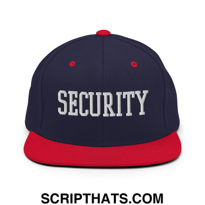 Security Uniform Work Block Embroidered Flat Bill Brim Snapback Hat Navy Red