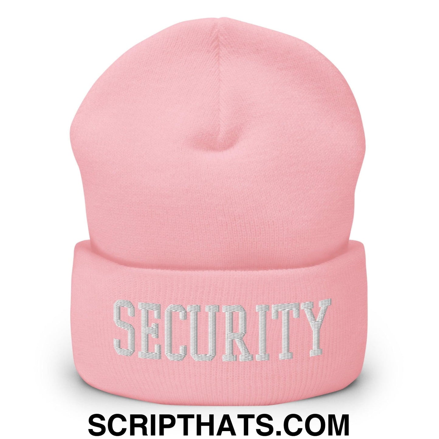 Security Uniform Work Block Embroidered Knit Cuffed Beanie Baby Pink