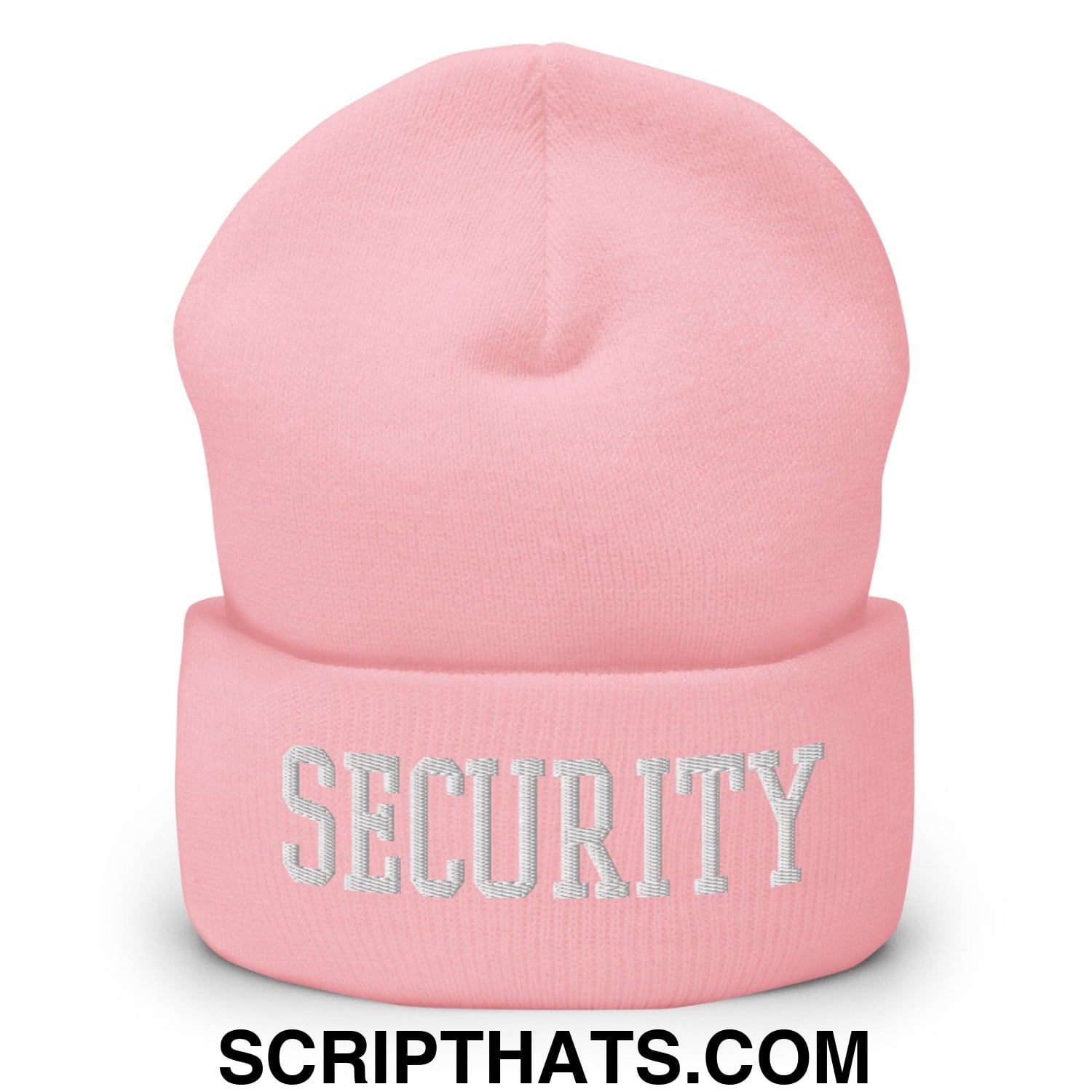 Security Uniform Work Block Embroidered Knit Cuffed Beanie Baby Pink