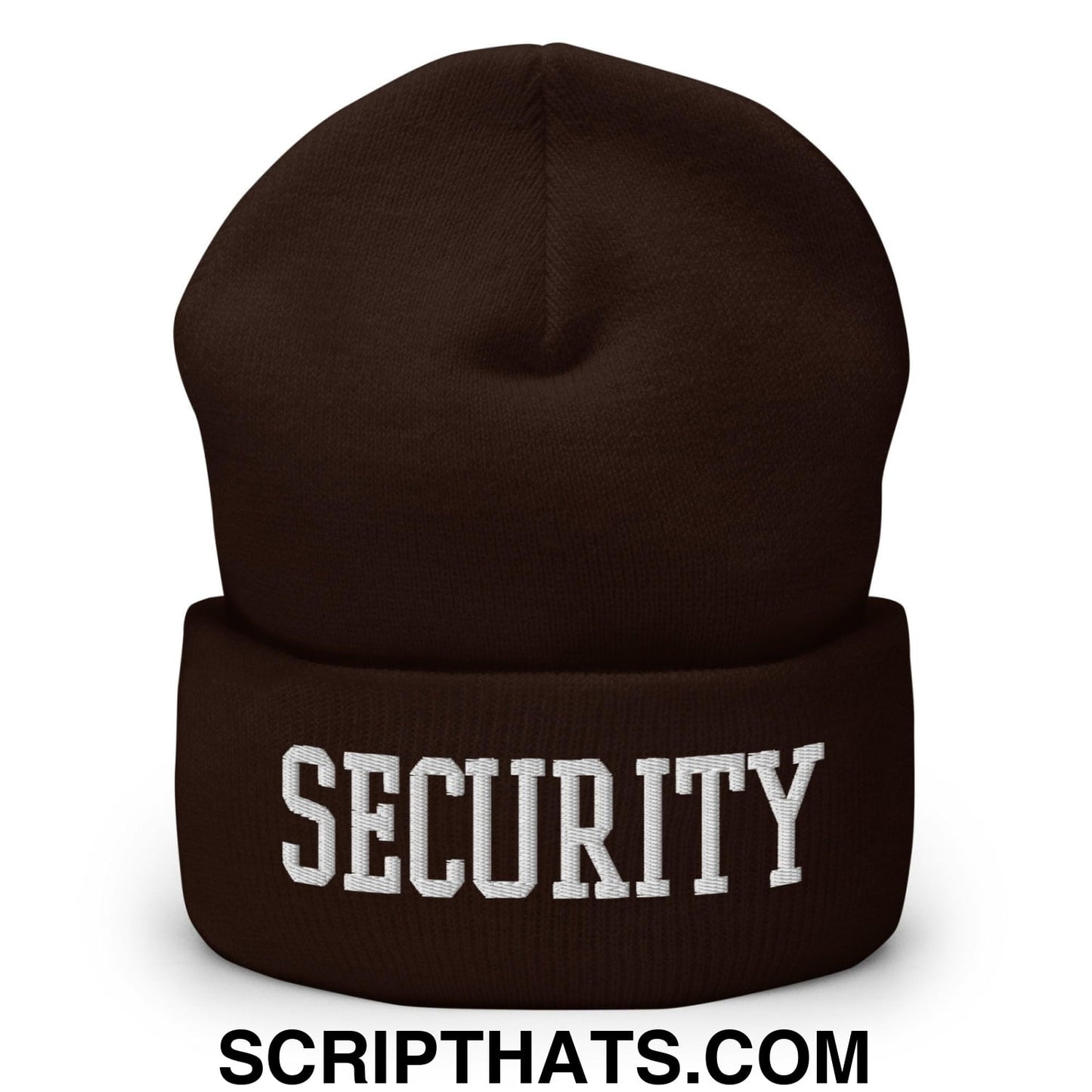 Security Uniform Work Block Embroidered Knit Cuffed Beanie Brown