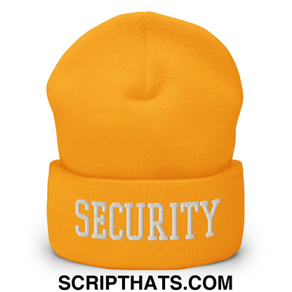 Security Uniform Work Block Embroidered Knit Cuffed Beanie Gold