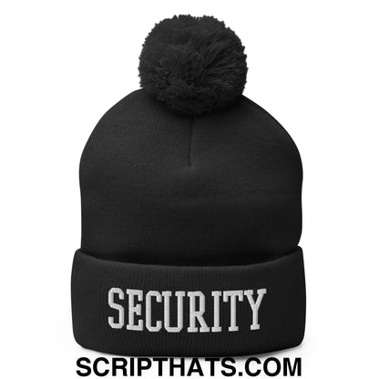 Security Uniform Work Block Embroidered Knit Pom Pom Beanie Black
