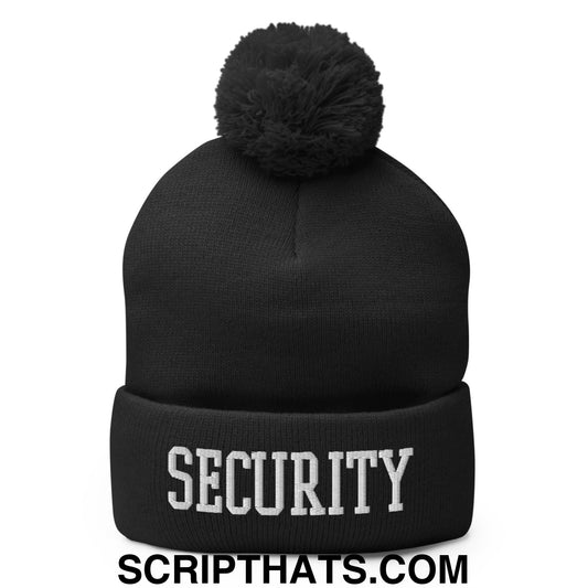 Security Uniform Work Block Embroidered Knit Pom Pom Beanie Black