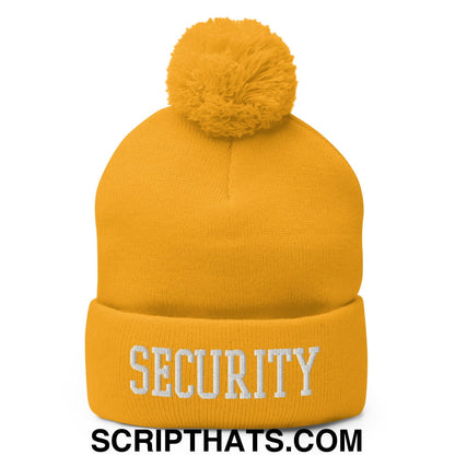 Security Uniform Work Block Embroidered Knit Pom Pom Beanie Gold