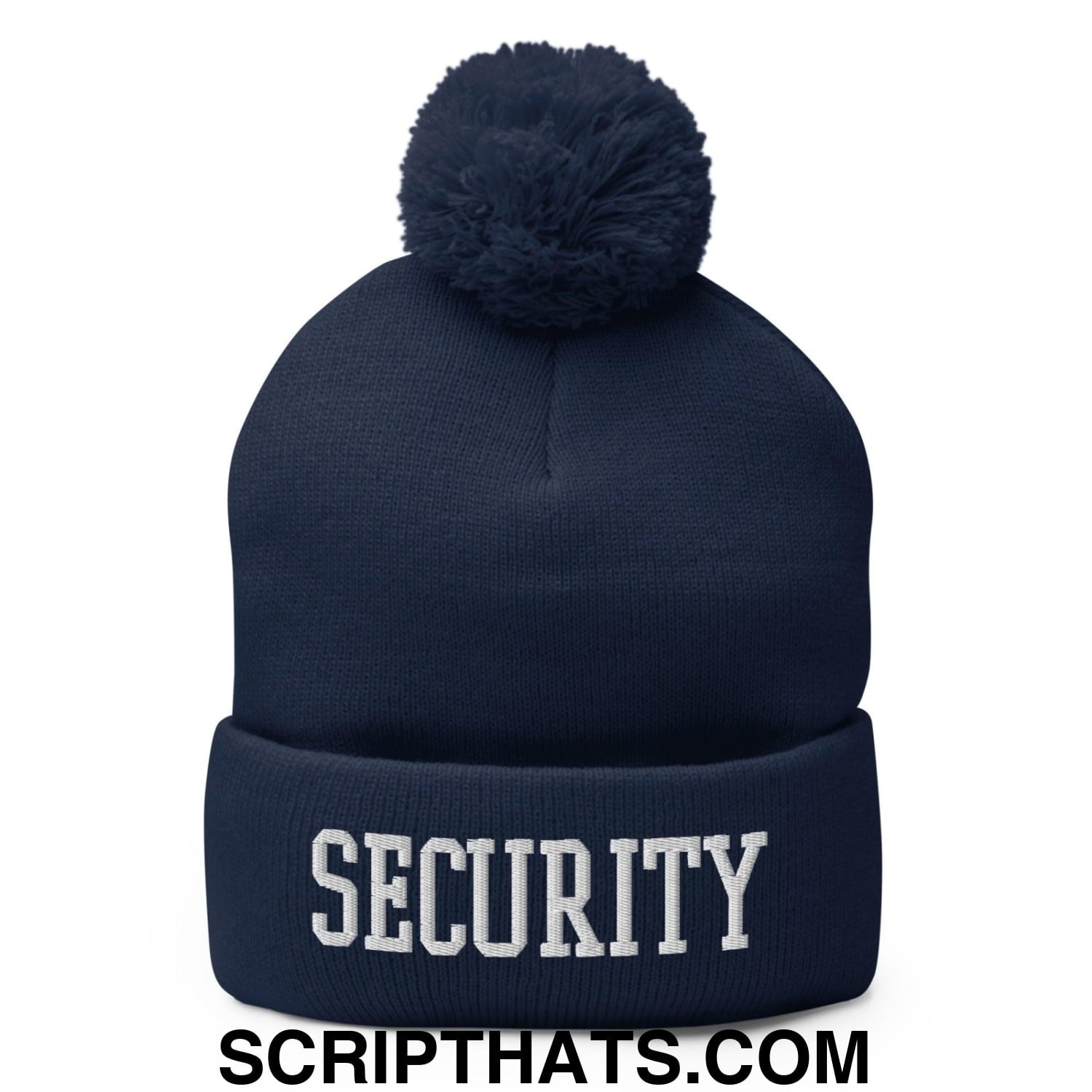 Security Uniform Work Block Embroidered Knit Pom Pom Beanie Navy