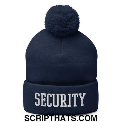 Security Uniform Work Block Embroidered Knit Pom Pom Beanie Navy