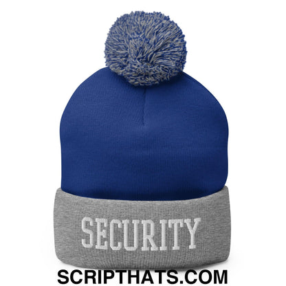 Security Uniform Work Block Embroidered Knit Pom Pom Beanie Royal Heather Grey