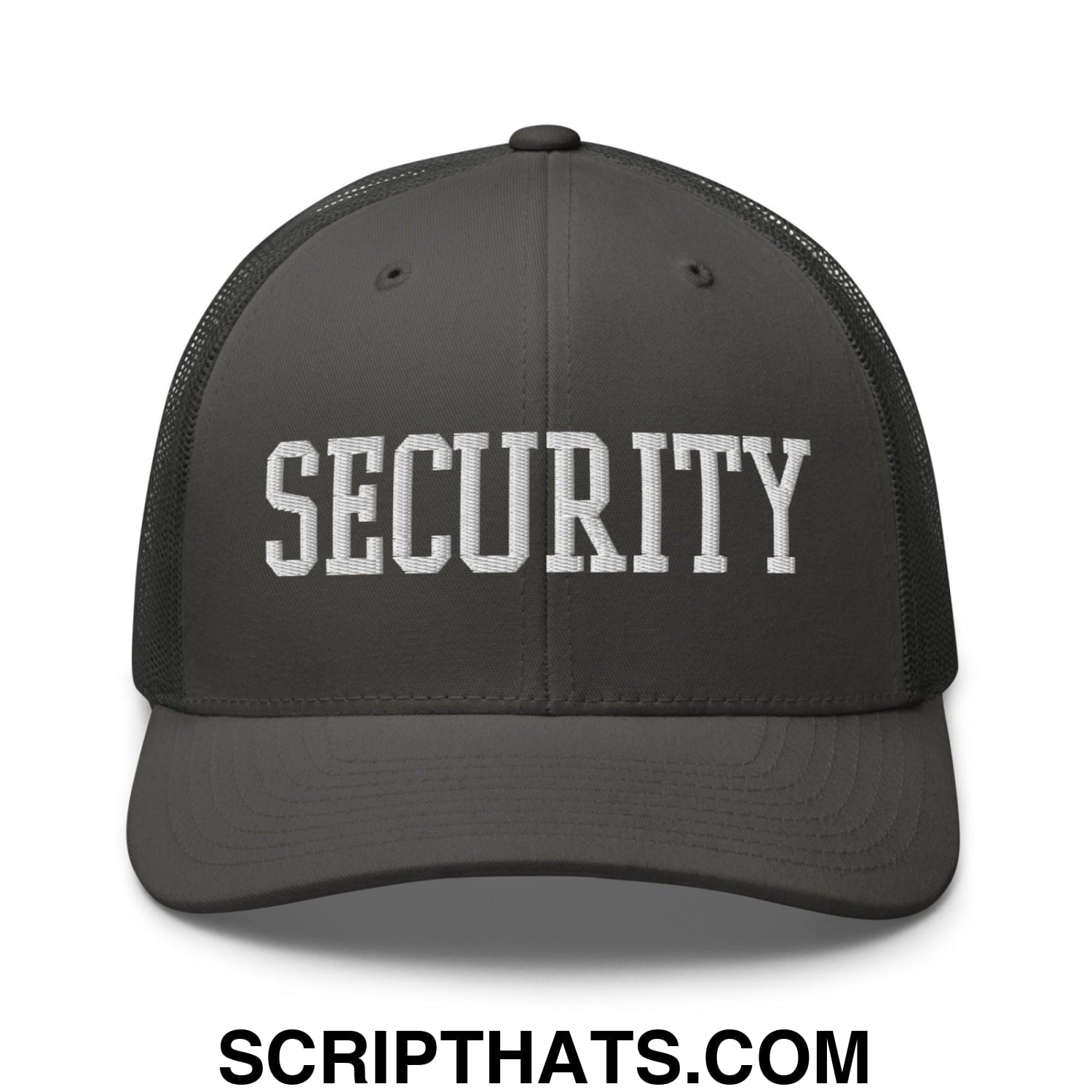 Security Uniform Work Block Embroidered Mesh Trucker Hat Charcoal