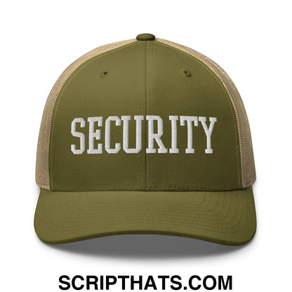 Security Uniform Work Block Embroidered Mesh Trucker Hat Moss Khaki