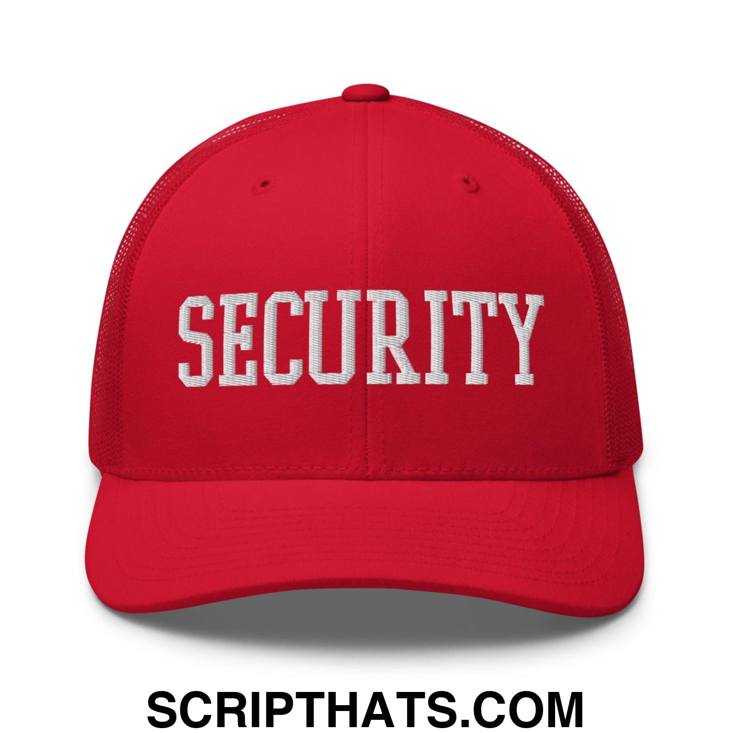 Security Uniform Work Block Embroidered Mesh Trucker Hat Red
