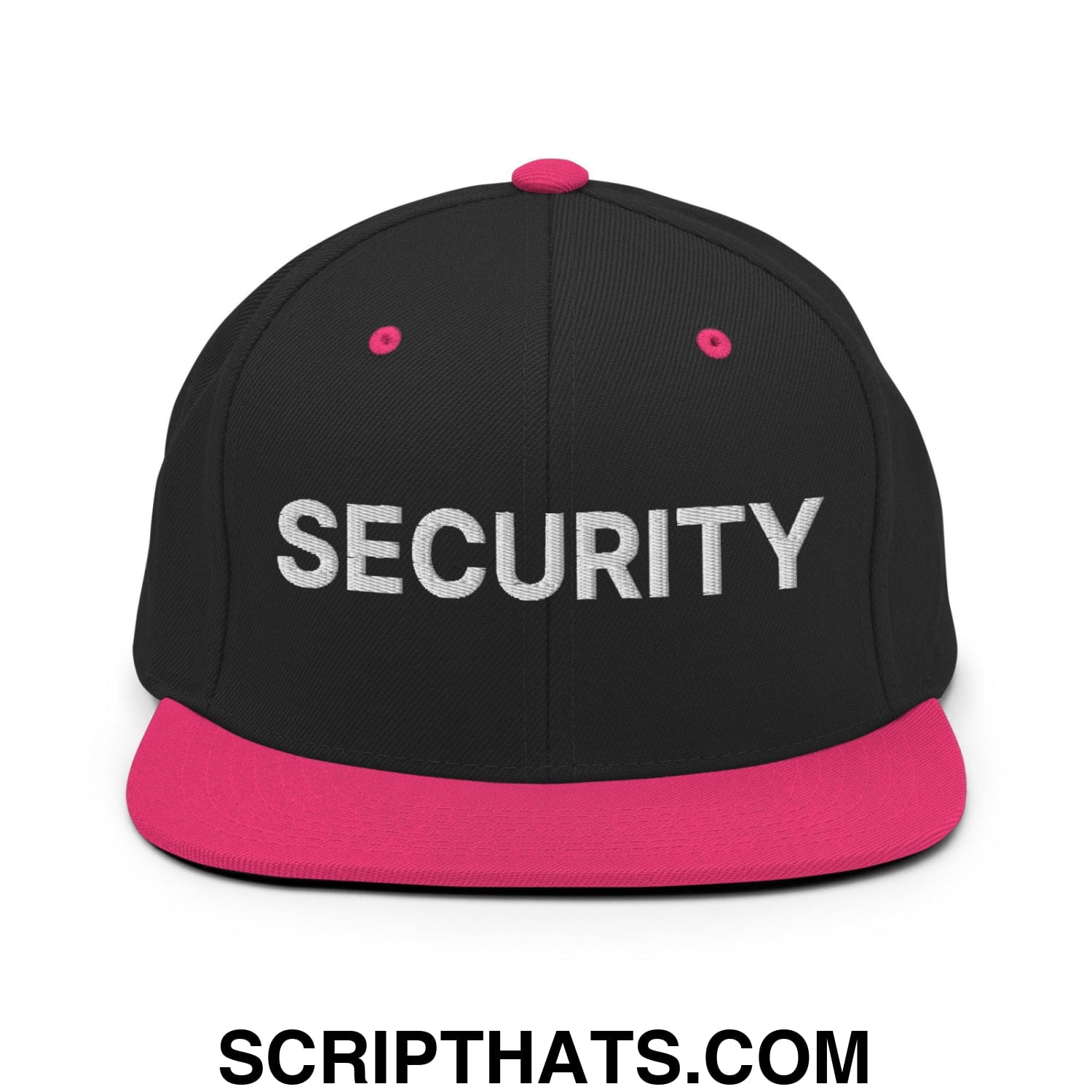 Security Uniform Work Embroidered Flat Bill Brim Snapback Hat Black Neon Pink