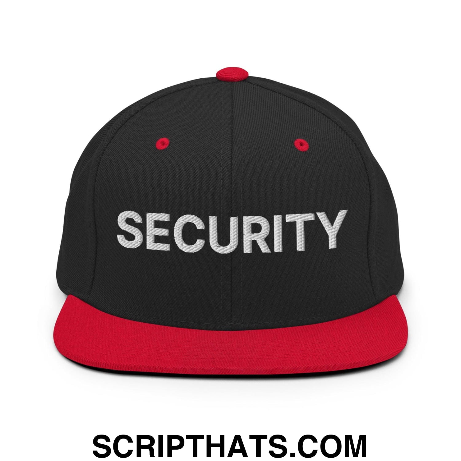 Security Uniform Work Embroidered Flat Bill Brim Snapback Hat Black Red