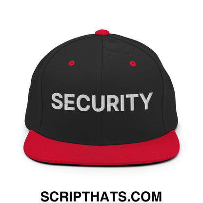 Security Uniform Work Embroidered Flat Bill Brim Snapback Hat Black Red