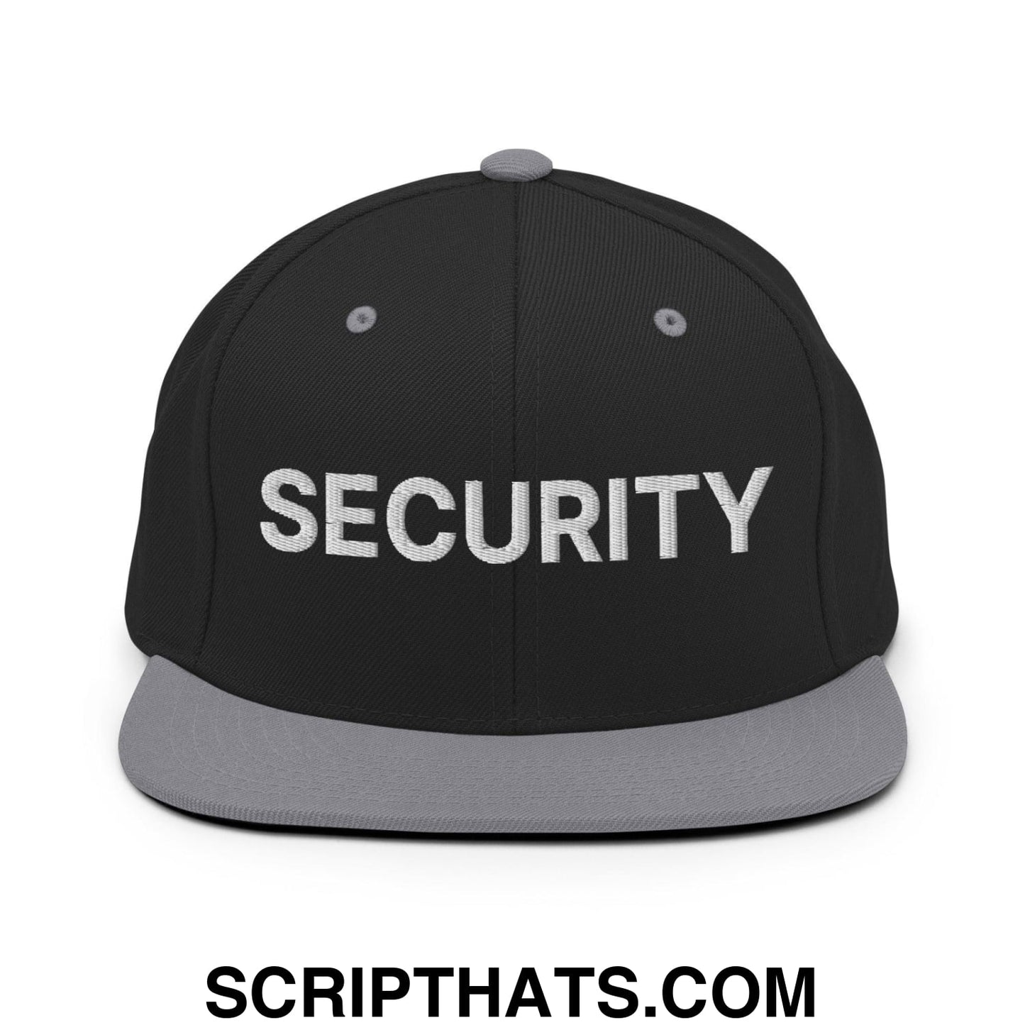 Security Uniform Work Embroidered Flat Bill Brim Snapback Hat Black Silver