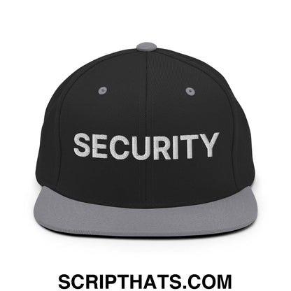 Security Uniform Work Embroidered Flat Bill Brim Snapback Hat Black Silver