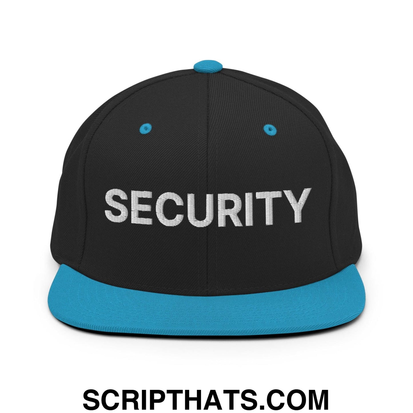 Security Uniform Work Embroidered Flat Bill Brim Snapback Hat Black Teal