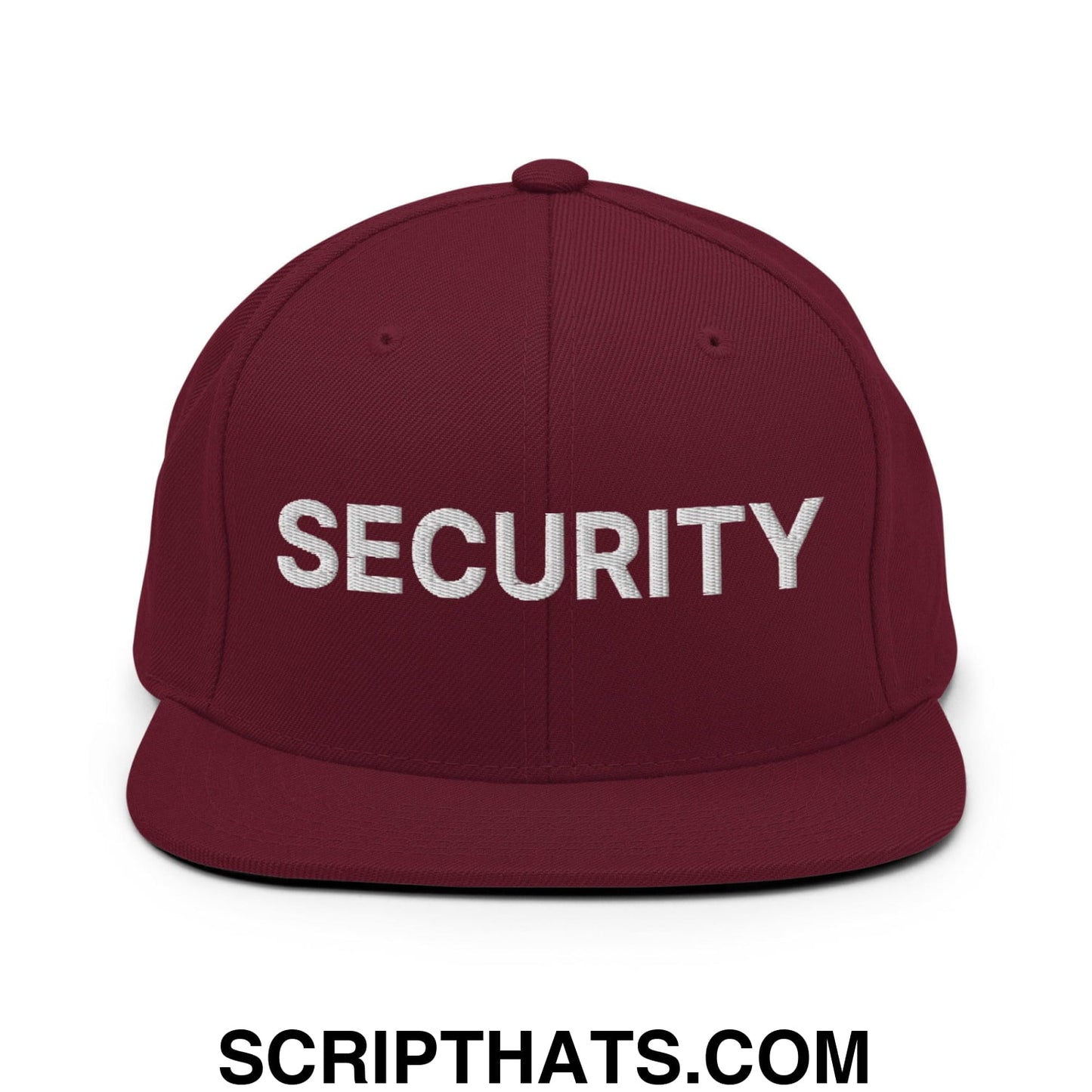 Security Uniform Work Embroidered Flat Bill Brim Snapback Hat Maroon