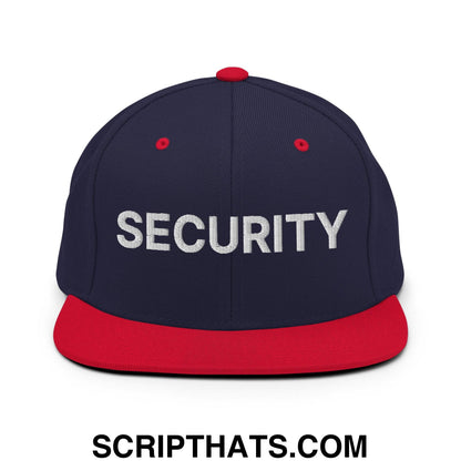 Security Uniform Work Embroidered Flat Bill Brim Snapback Hat Navy Red