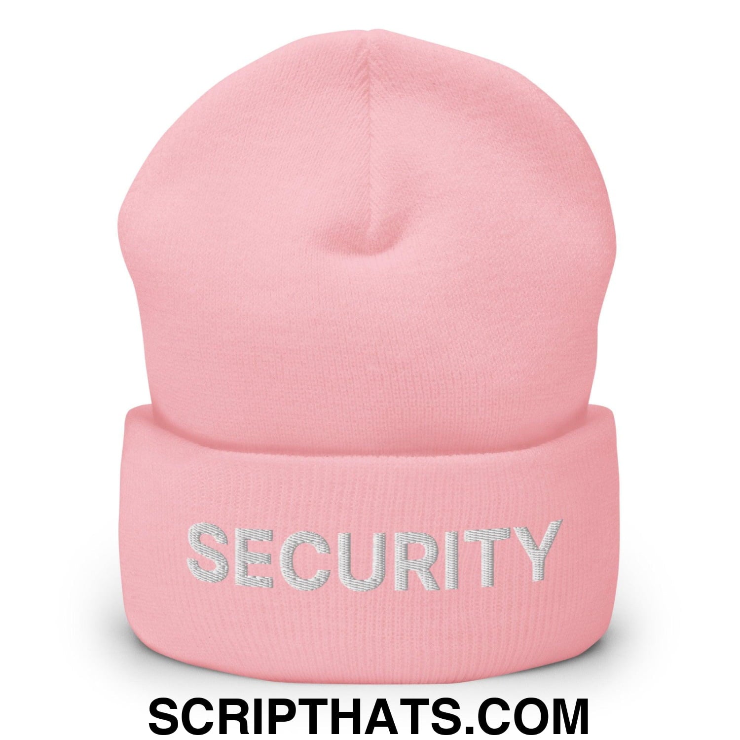 Security Uniform Work Embroidered Knit Cuffed Beanie Baby Pink