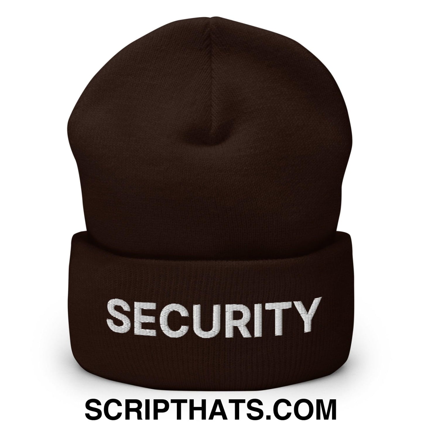 Security Uniform Work Embroidered Knit Cuffed Beanie Brown