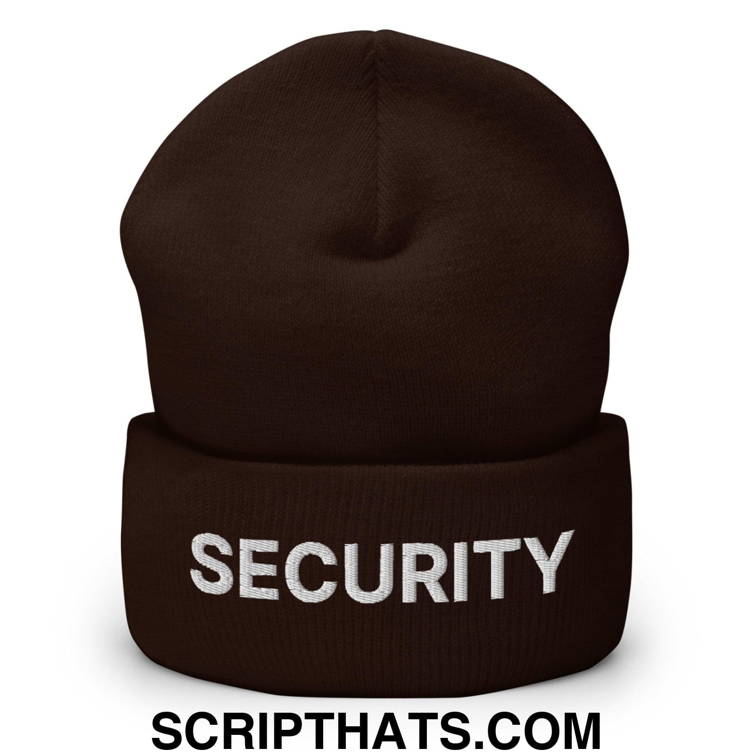 Security Uniform Work Embroidered Knit Cuffed Beanie Brown