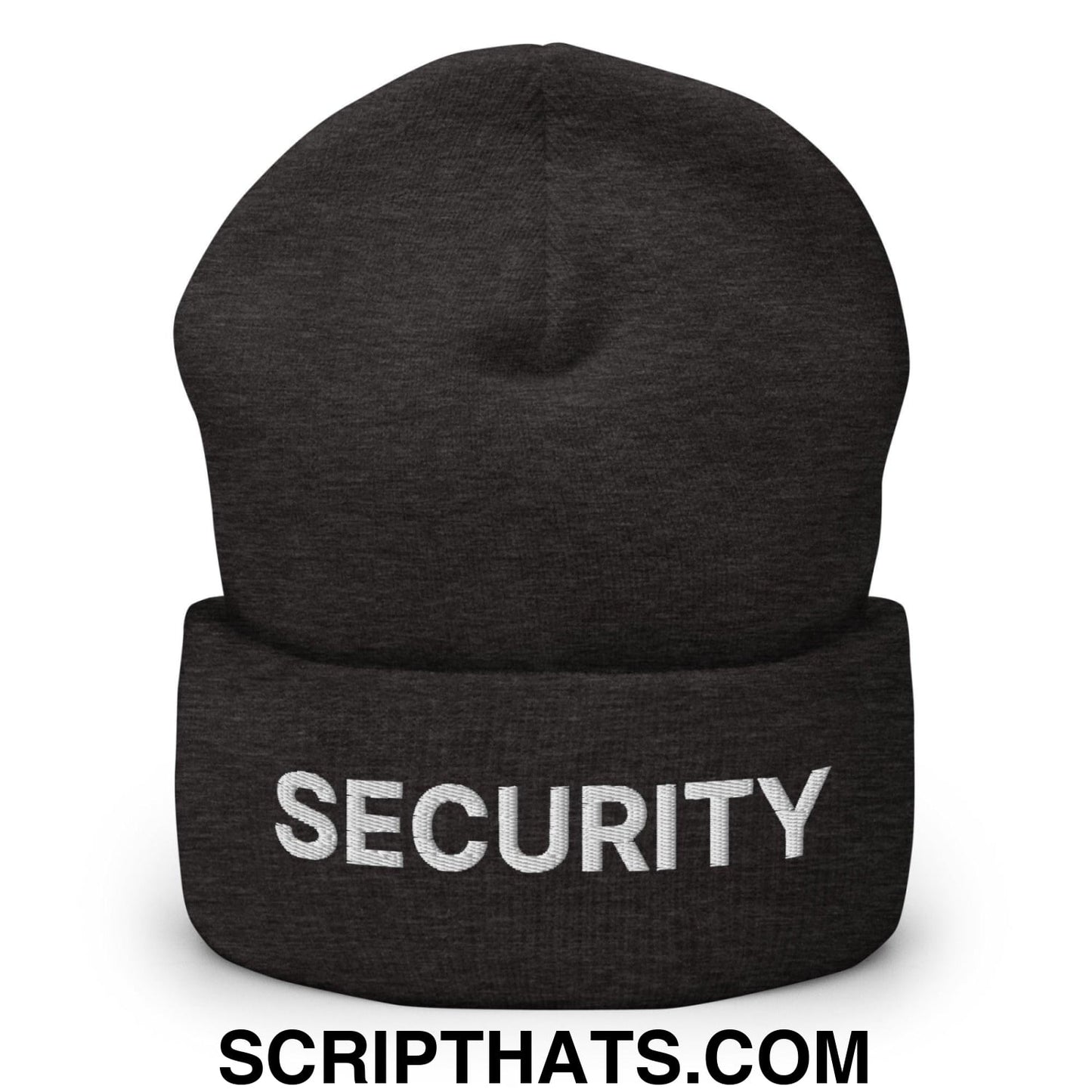 Security Uniform Work Embroidered Knit Cuffed Beanie Dark Grey