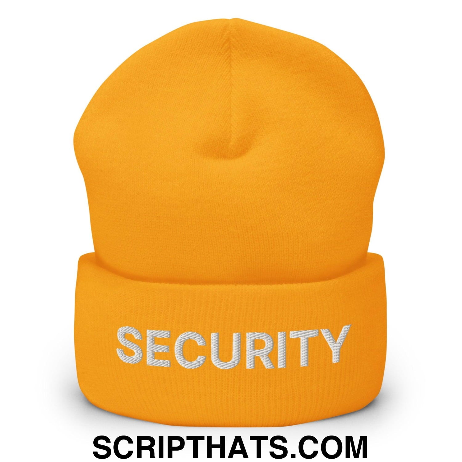 Security Uniform Work Embroidered Knit Cuffed Beanie Gold
