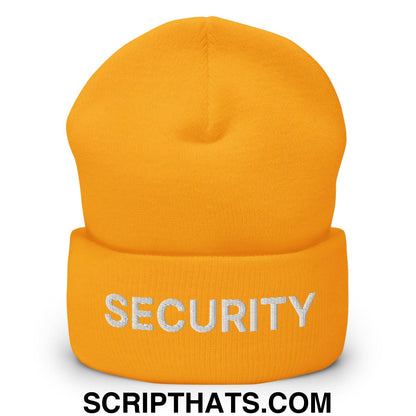 Security Uniform Work Embroidered Knit Cuffed Beanie Gold