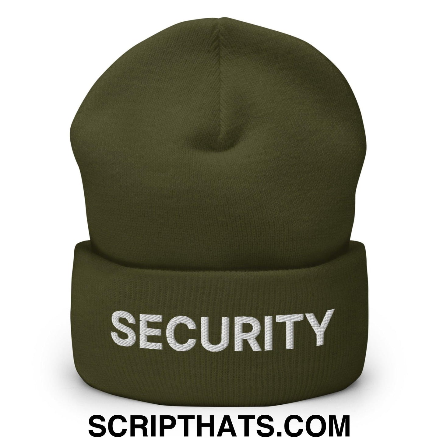 Security Uniform Work Embroidered Knit Cuffed Beanie Olive