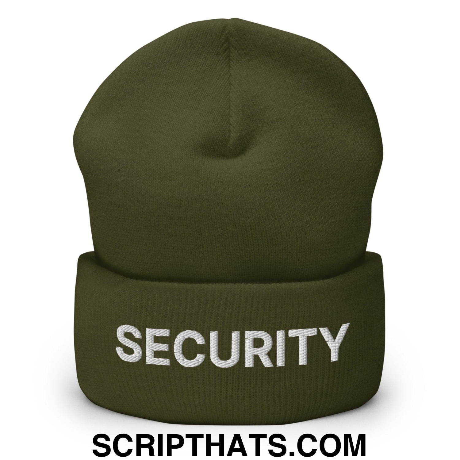 Security Uniform Work Embroidered Knit Cuffed Beanie Olive
