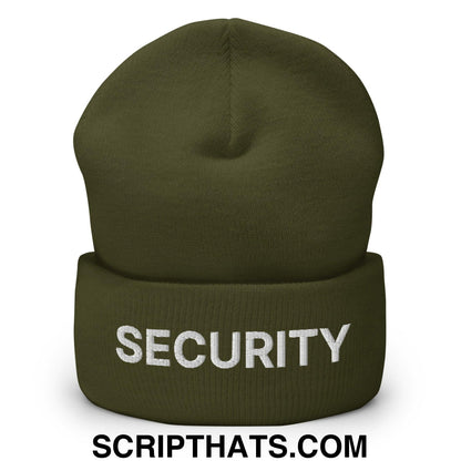 Security Uniform Work Embroidered Knit Cuffed Beanie Olive