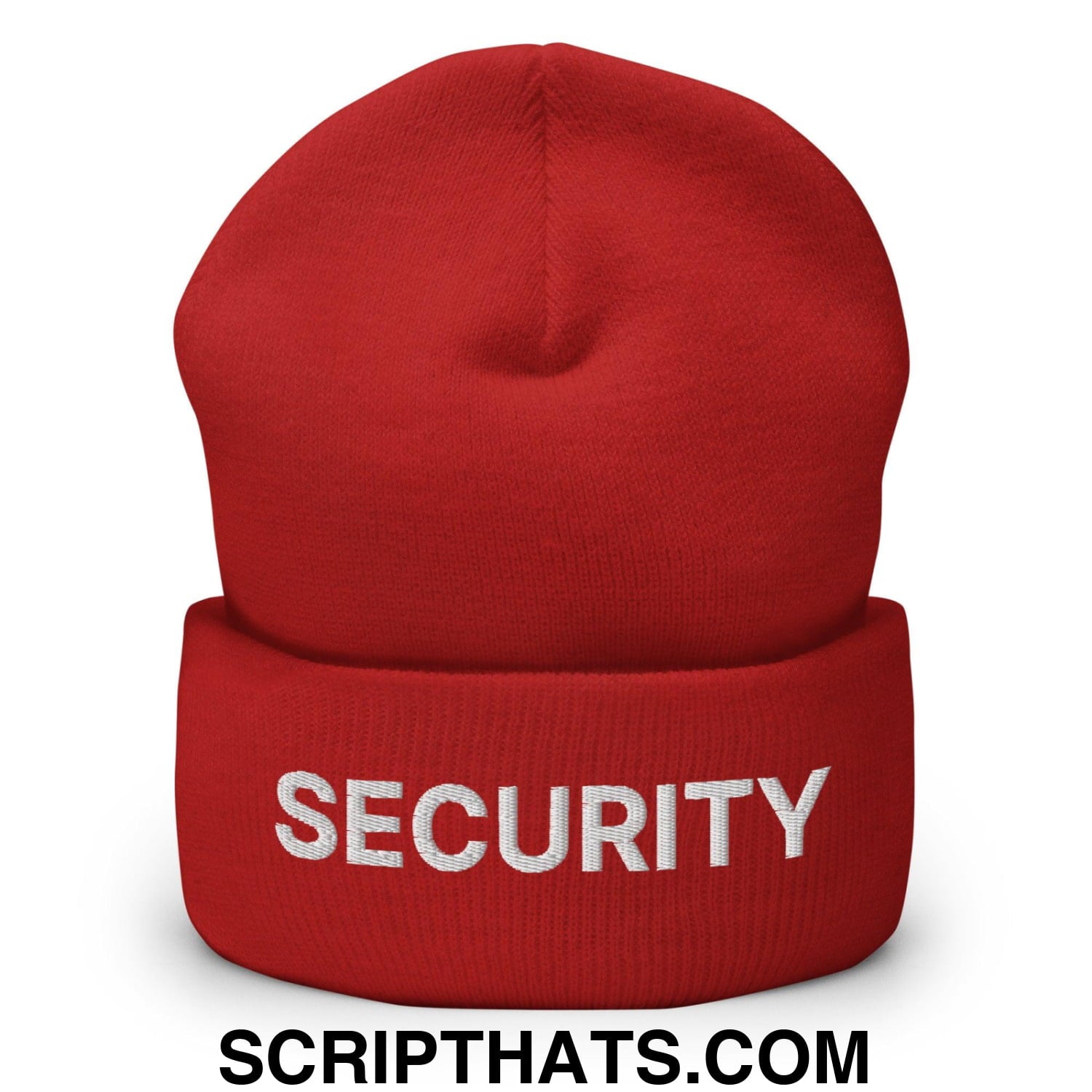 Security Uniform Work Embroidered Knit Cuffed Beanie Red