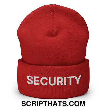 Security Uniform Work Embroidered Knit Cuffed Beanie Red