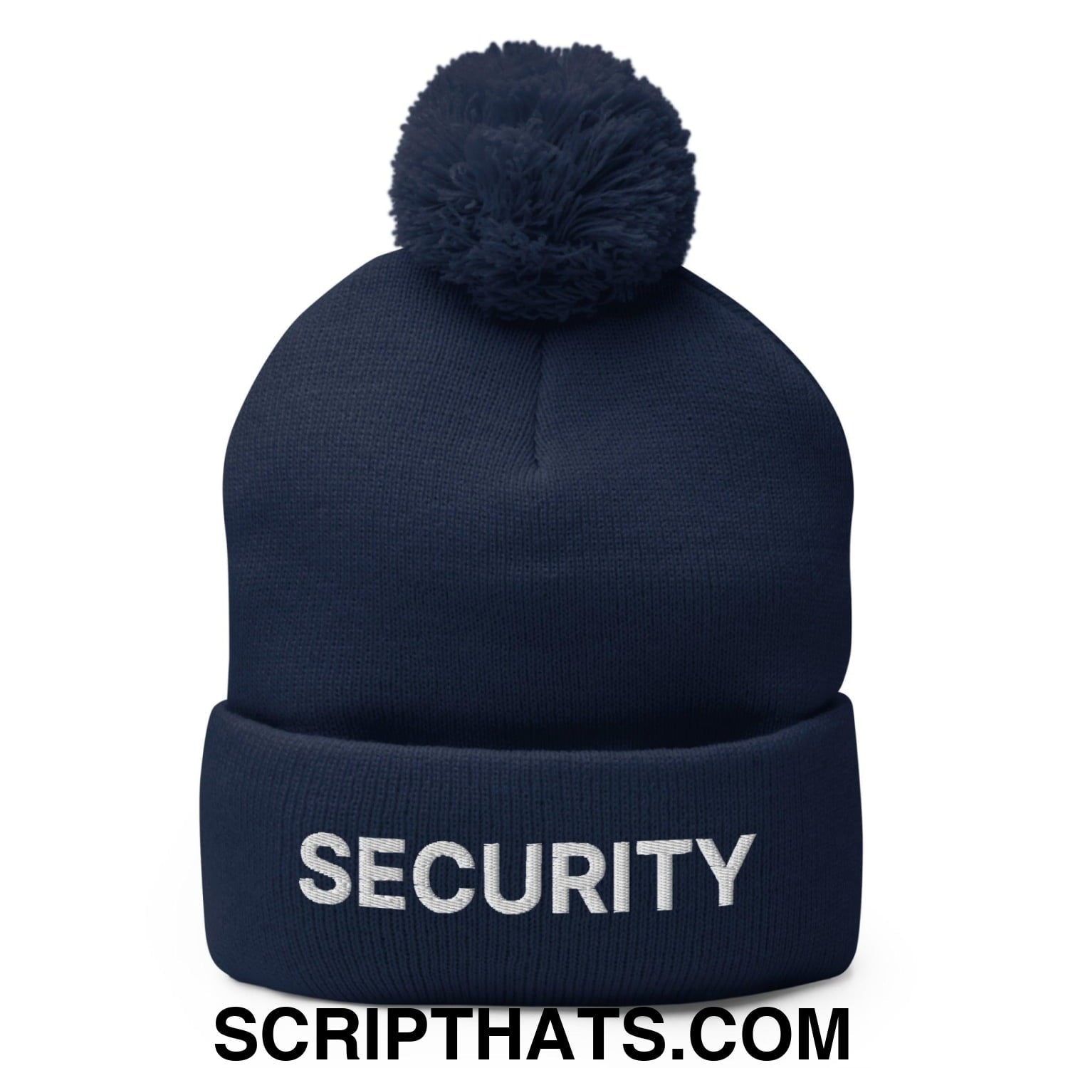 Security Uniform Work Embroidered Knit Pom Pom Beanie Navy