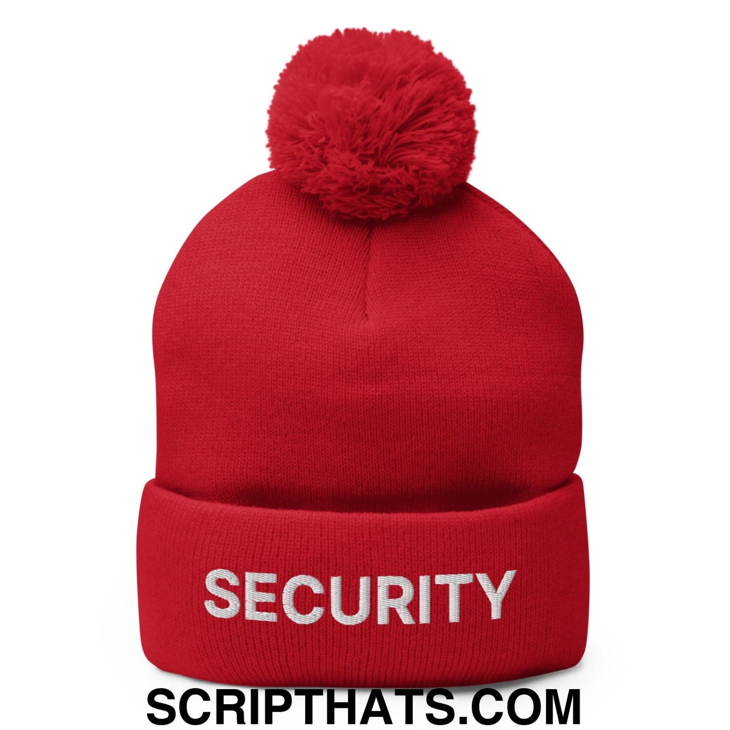 Security Uniform Work Embroidered Knit Pom Pom Beanie Red