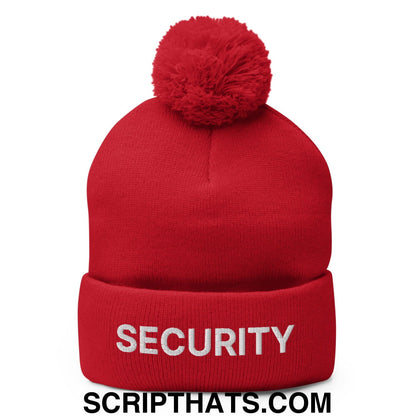 Security Uniform Work Embroidered Knit Pom Pom Beanie Red