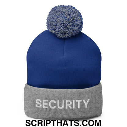 Security Uniform Work Embroidered Knit Pom Pom Beanie Royal Heather Grey