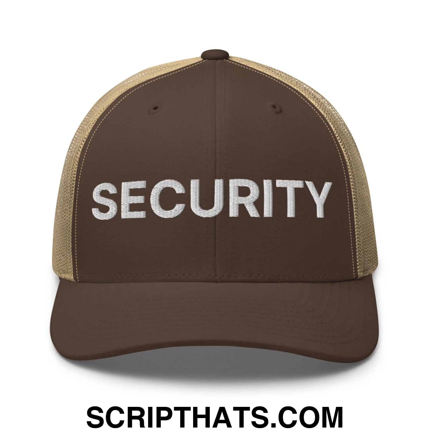 Security Uniform Work Embroidered Mesh Trucker Hat Brown Khaki