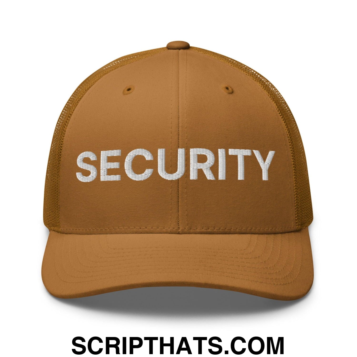 Security Uniform Work Embroidered Mesh Trucker Hat Caramel