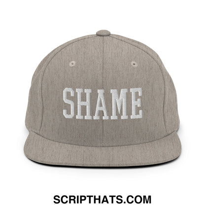Shame Embroidered Flat Bill Brim Snapback Hat Heather Grey