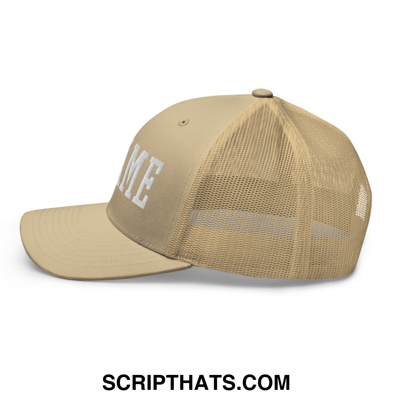 Shame Embroidered Mesh Trucker Hat Khaki
