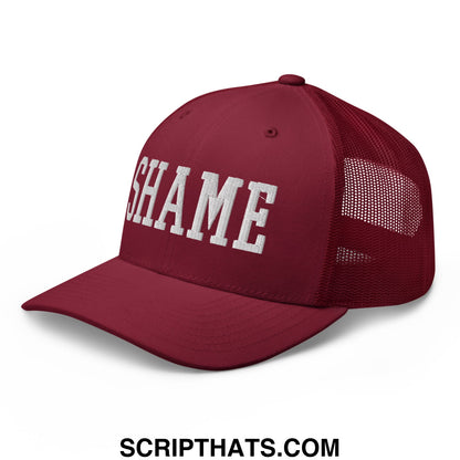 Shame Embroidered Mesh Trucker Hat Cranberry