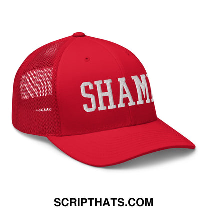 Shame Embroidered Mesh Trucker Hat Red