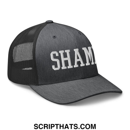 Shame Embroidered Mesh Trucker Hat Dark Heather Gray