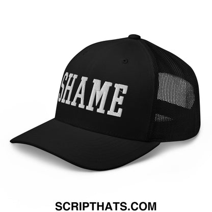 Shame Embroidered Mesh Trucker Hat Black